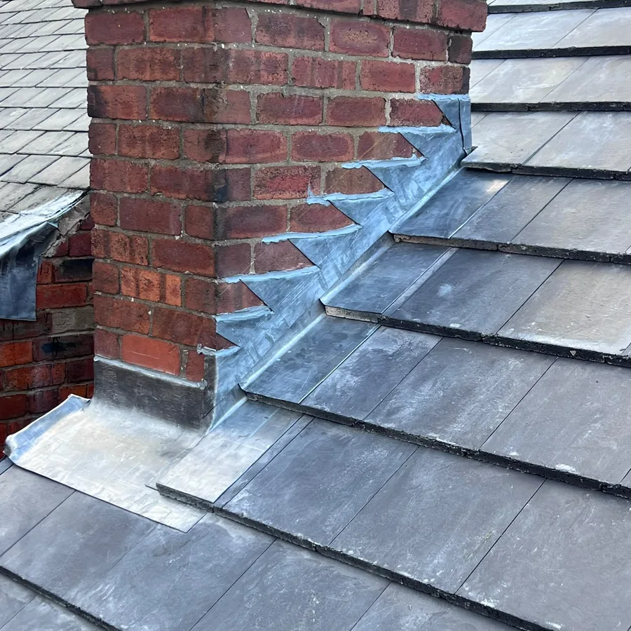 New stepped lead flashing around a chimney stack