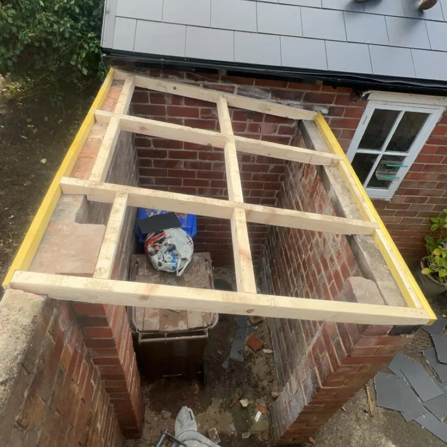 Conservatory roof being rebuilt as a solid tiled roof